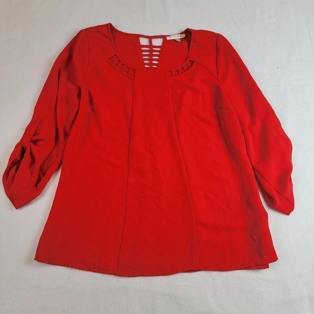 SKIES Are Blue Womens long sleeve Cut Outs Shirt Size Medium Red